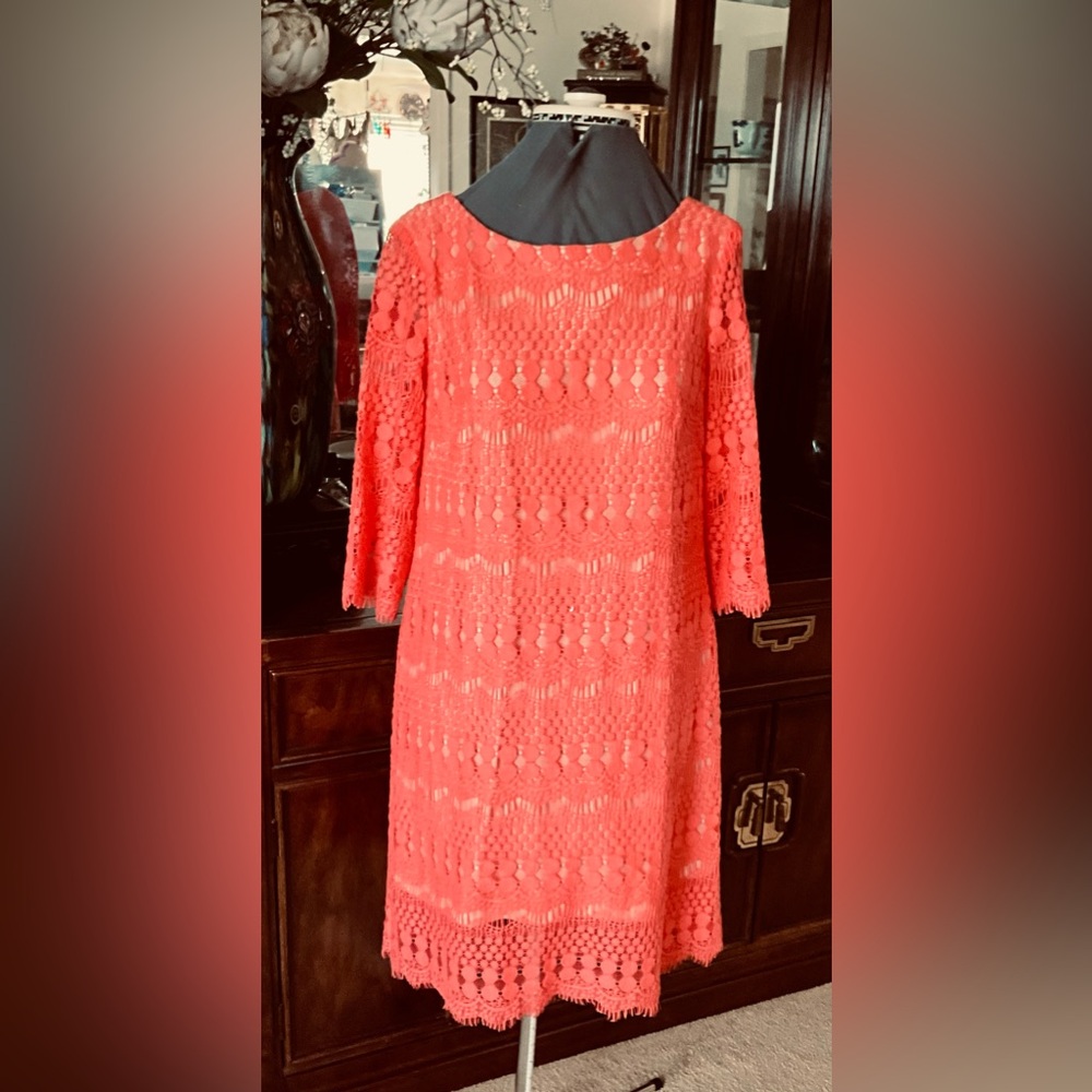 Coral Lace Shift Dress - Women